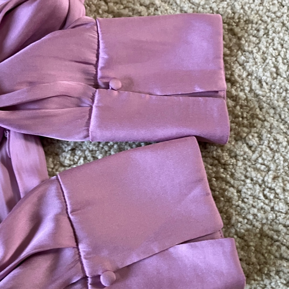 PAIGE Satin Lilac Wrap Peplum Blouse - Picture 4 of 7